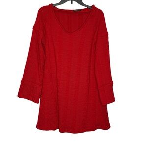 Reborn Sweater V-neck Red S Tunic Oversized Cable Knit Chunky